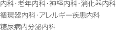 内科・老年内科・神経内科・消化器内科・循環器内科・アレルギー疾患内科・糖尿病内分泌内科